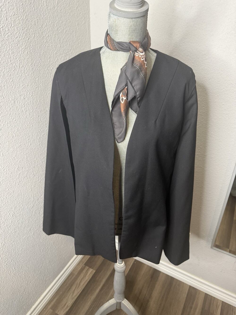 Women's Solid Black Blazer Jacket, Open Front, Long Sleeve